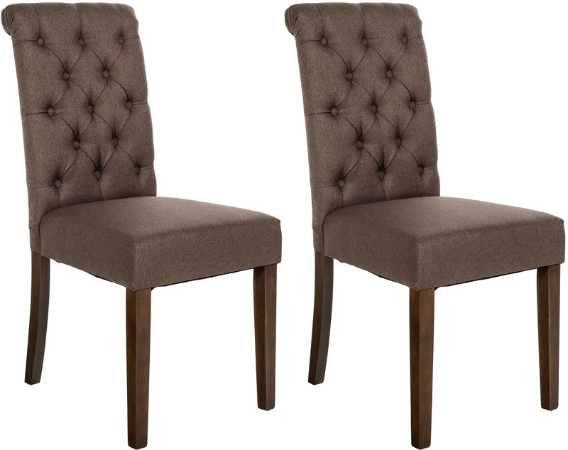 Lot de 2 chaises de salle à manger élégance capitonnée et confort en tissu marron cadre en bois marron foncé 10_0007542