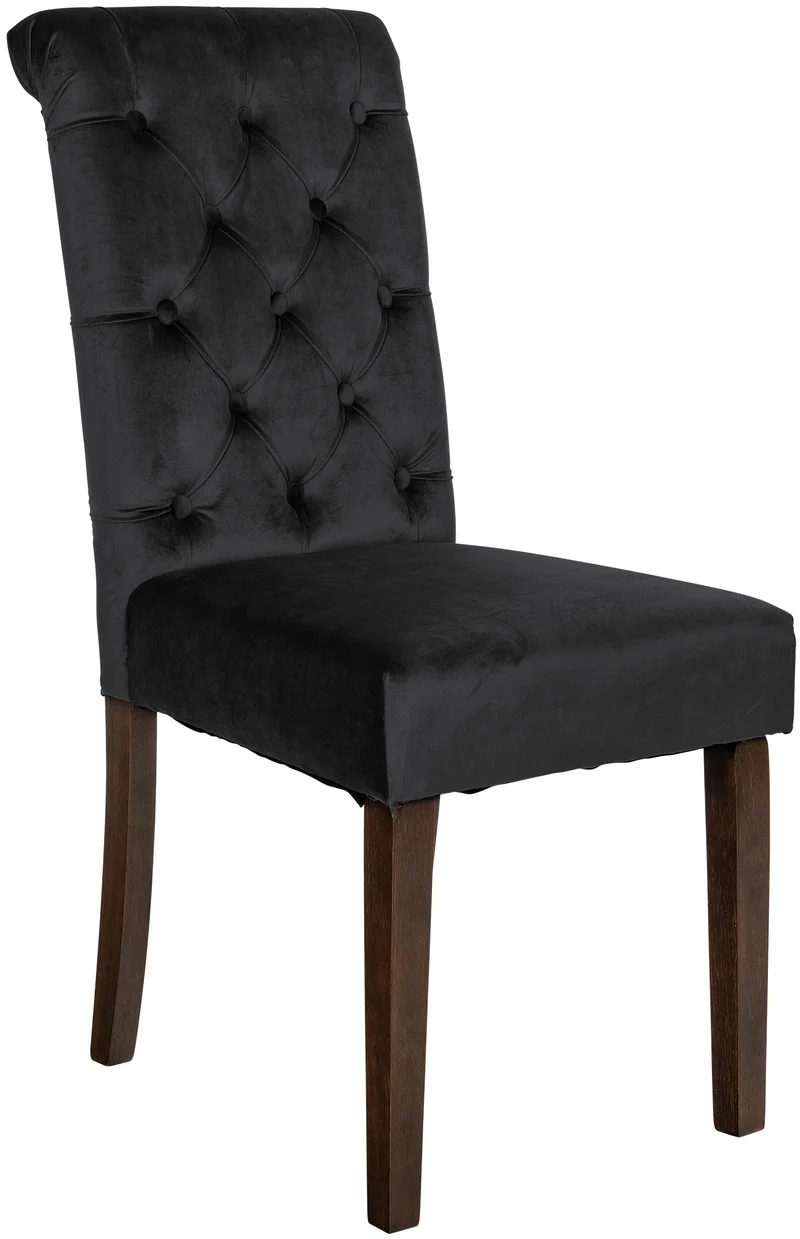 Chaise de salle à manger x1 élégance capitonnée et confort en velours noir cadre en bois marron foncé 10_0007351
