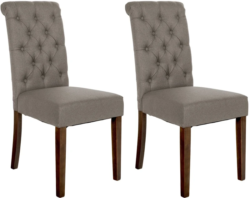 Lot de 2 chaises de salle à manger élégance capitonnée et confort en tissu taupe cadre en bois marron foncé 10_0007338