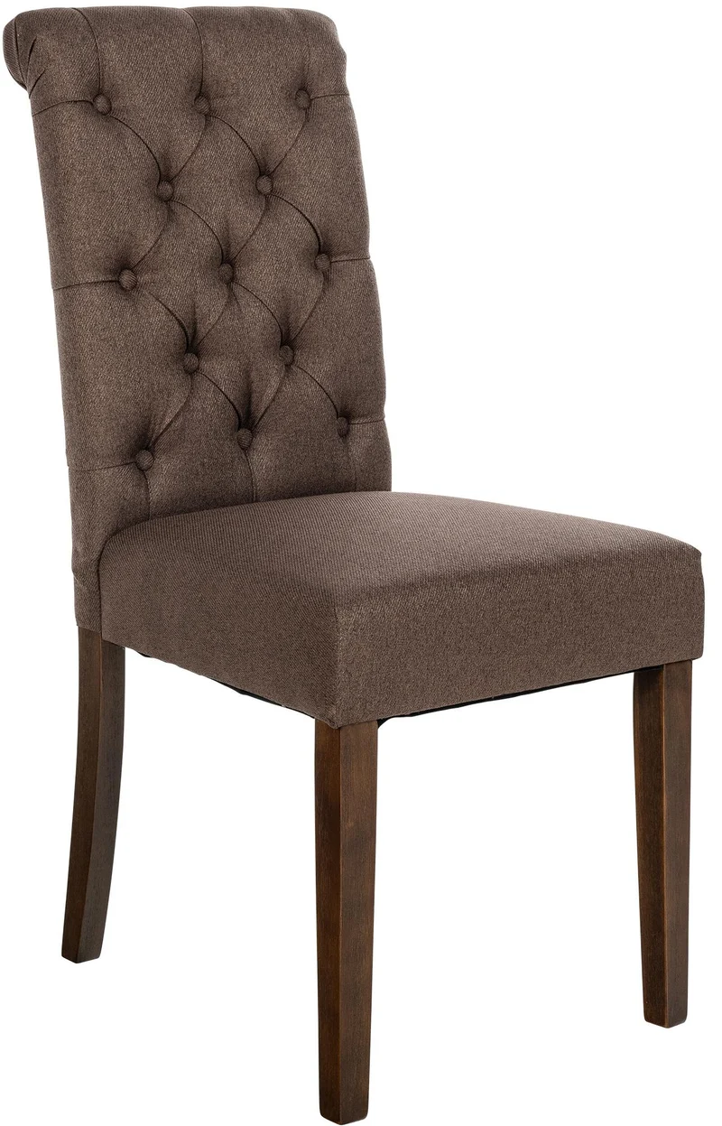 Chaise de salle à manger x1 élégance capitonnée et confort en tissu marron cadre en bois marron foncé 10_0007157
