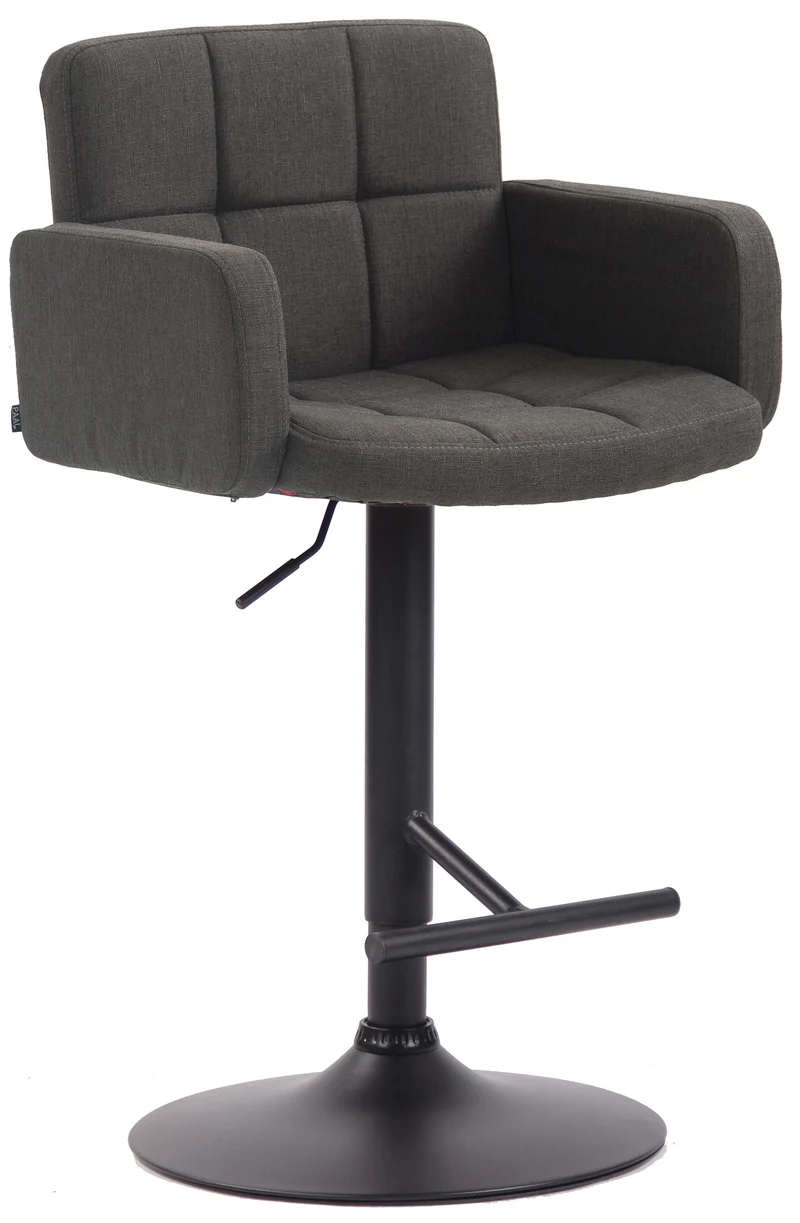 Tabouret de bar avec accoudoirs et dossier confortable en tissu gris foncé pieds noir mat TDB10474