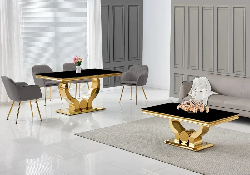 Salle à manger complète verre noir doré – Omega