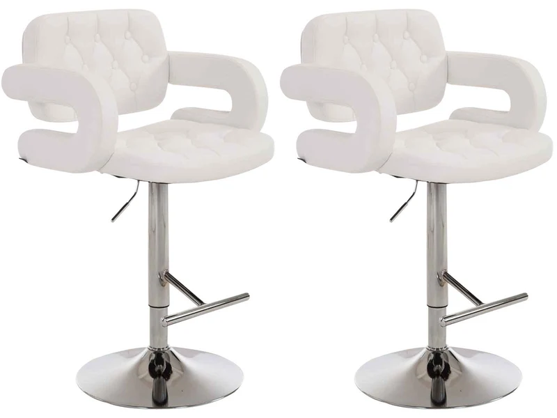 Lot de 2 tabourets de bar capitonné en synthétique blanc accoudoirs repose-pieds design moderne TDB10498