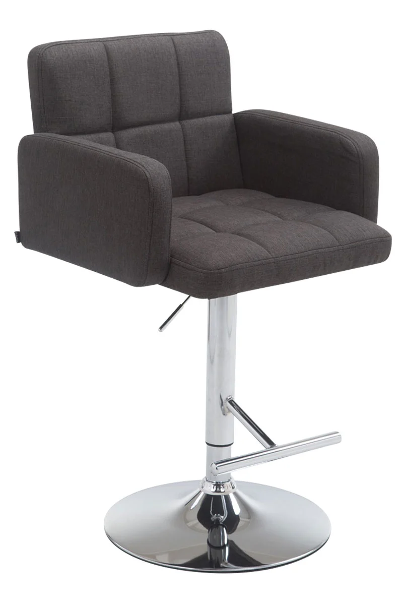 Tabouret de bar x1 avec accoudoirs et dossier confortable en tissu gris foncé pieds métal chromé TDB10782