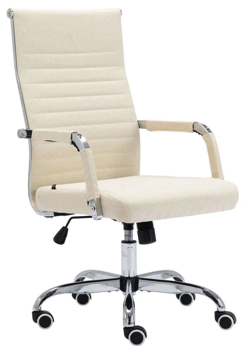 Fauteuil de bureau sur roulettes confortable hauteur réglable en tissu crème cadre métal chromé BUR10575