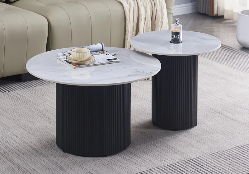 Table basse pied noir céramique marbre gris - Mila