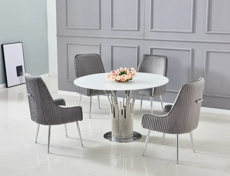 Table ronde chrome marbre blanc - Cosmo