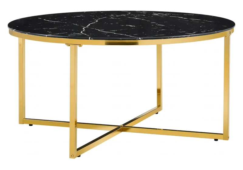 Table basse ronde dorée marbre noir - Gala