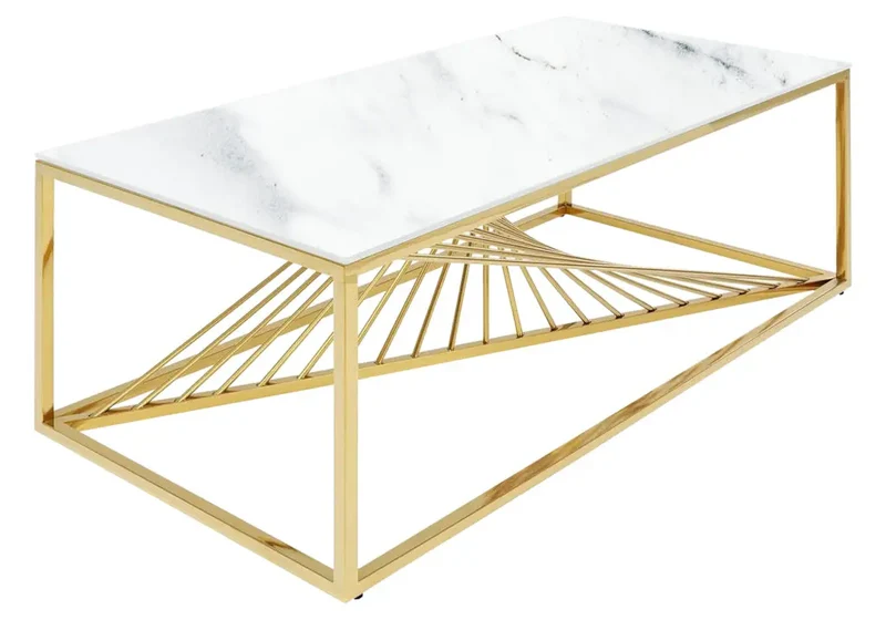 Table basse dorée marbre blanc - Luc