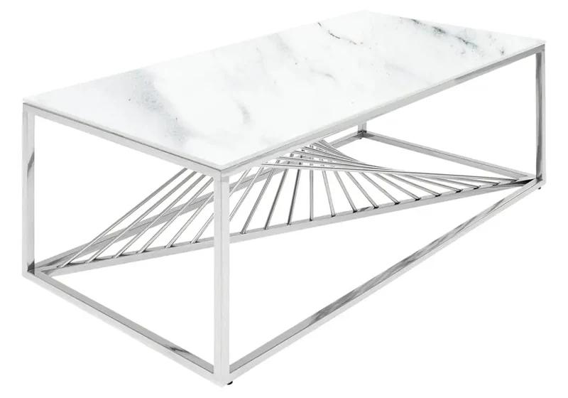 Table basse argentée marbre blanc - Luc