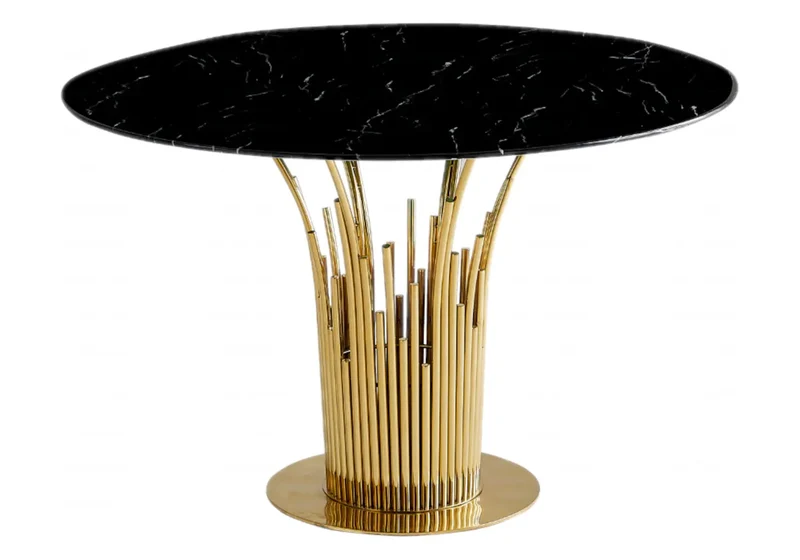 Table à manger dorée marbre noir - Eve