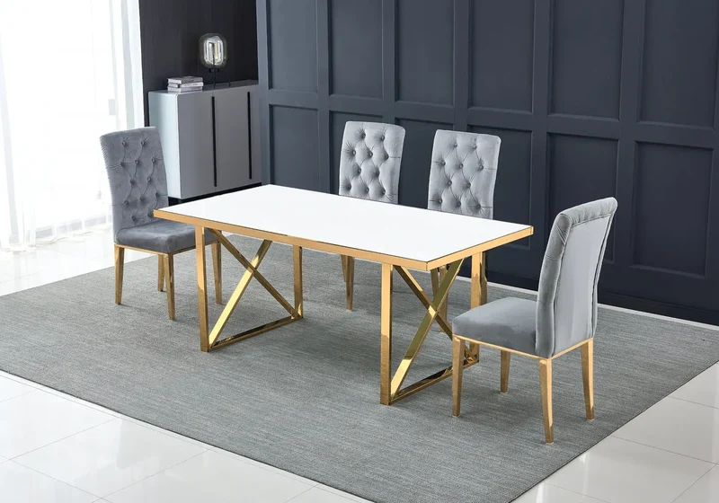 Table à manger dorée blanche - Clara