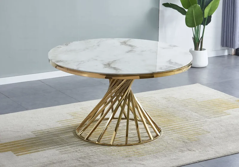Table à manger ronde marbre beige doré - Ruby