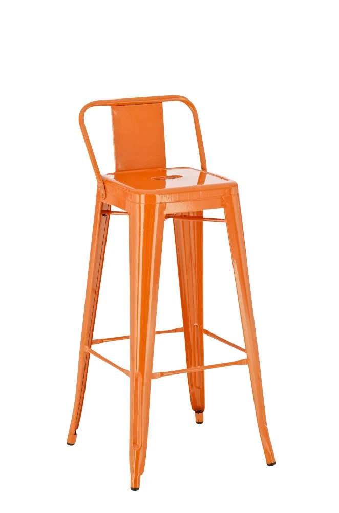 Tabouret de bar x1 avec repose-pieds et dossier en design industriel métal orange 10_0005710