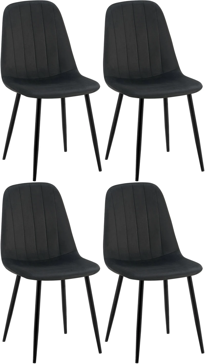 Set de 4 chaises de salle à manger coutures décoratives verticales en velours noir et métal noir 10_0001757