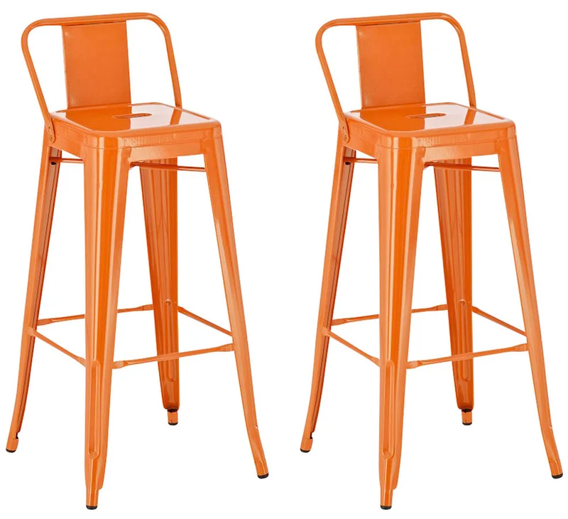 Lot de 2 tabourets de bar industriel en métal avec repose-pied couleur orange TDB10142
