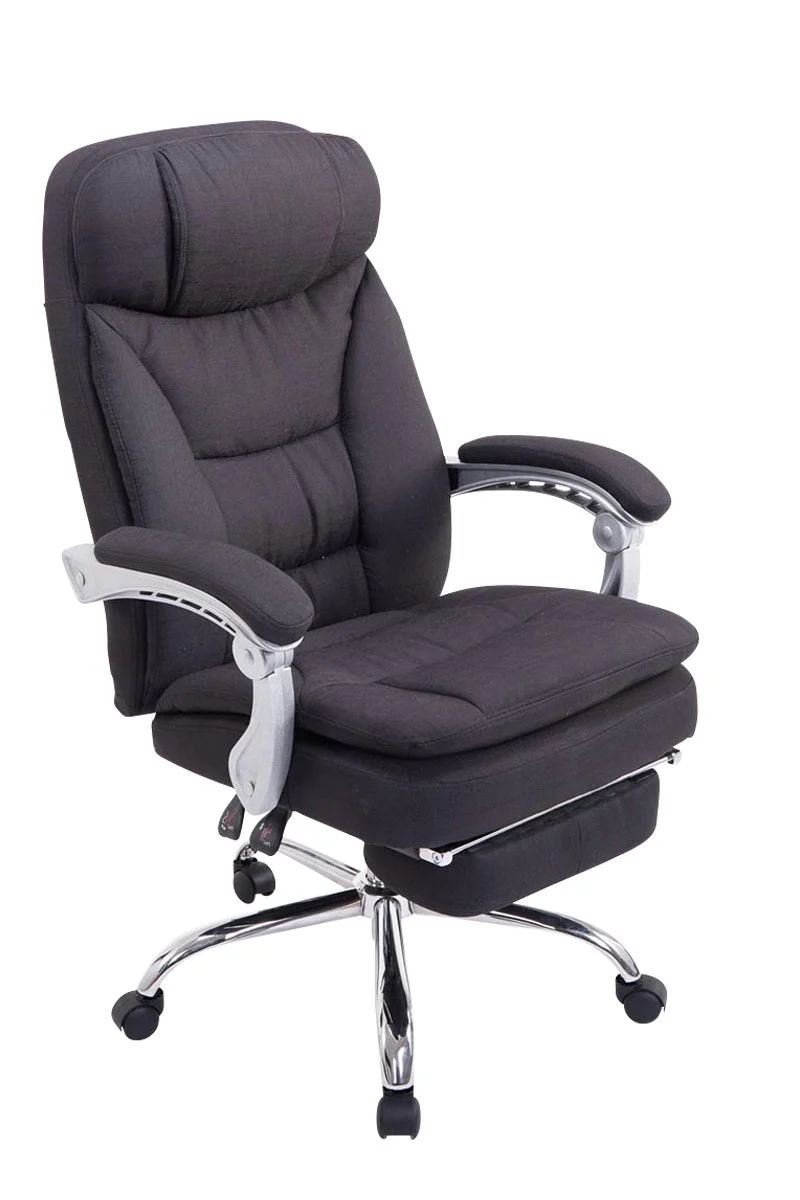 Fauteuil de bureau sur roulettes XL charge max 160 kg avec repose-pied ajustable assise en tissu noir 10_0002785