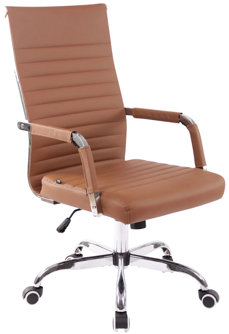 Fauteuil de bureau sur roulettes confortable hauteur réglable en synthétique marron clair cadre métal chromé BUR10570