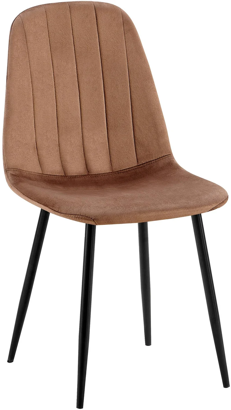 Chaise de salle à manger x1 design moderne coutures verticales velours marron et pieds en métal noir 10_0001986