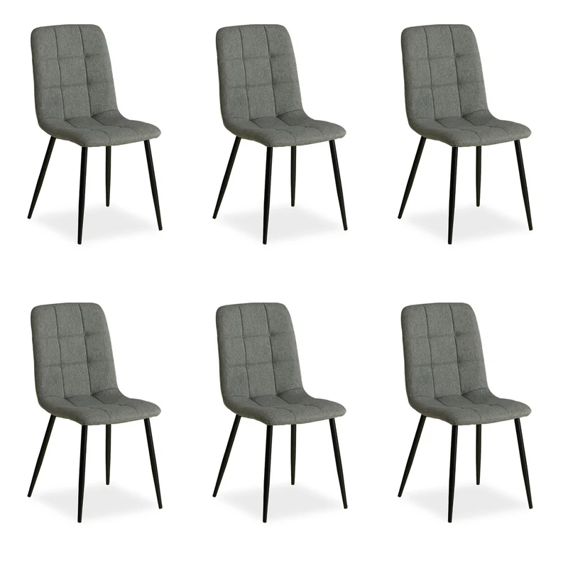 Lot de 6 chaises de salle à manger cuisine confortable et moderne en tissu gris pieds en métal noir CDS06301