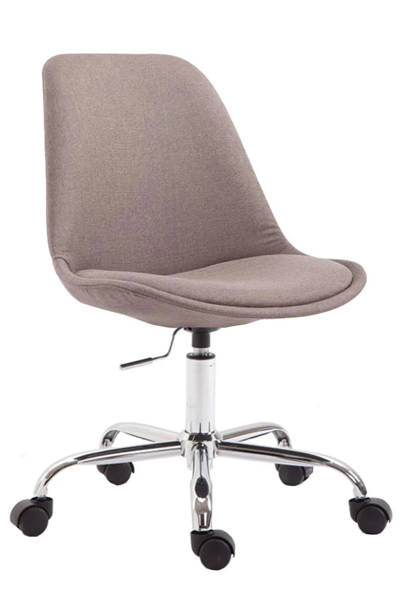 Chaise de bureau tabouret de travail sur roulettes hauteur réglable en tissu taupe et métal chromé 10_0002689