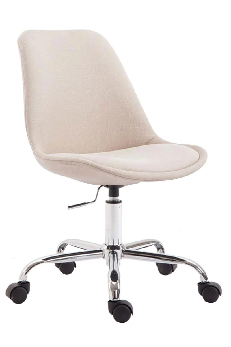 Chaise de bureau tabouret de travail sur roulettes hauteur réglable en tissu crème et métal chromé 10_0002686
