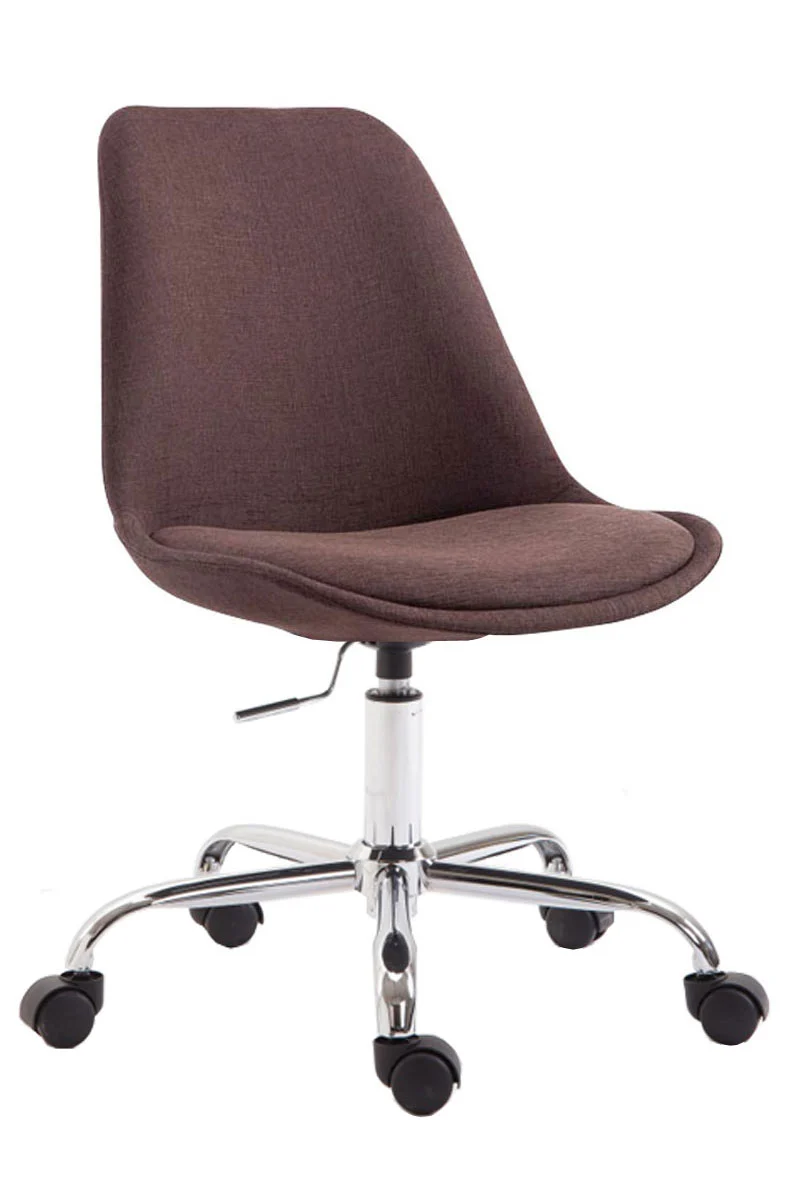 Chaise de bureau tabouret de travail sur roulettes hauteur réglable en tissu marron et métal chromé 10_0002685