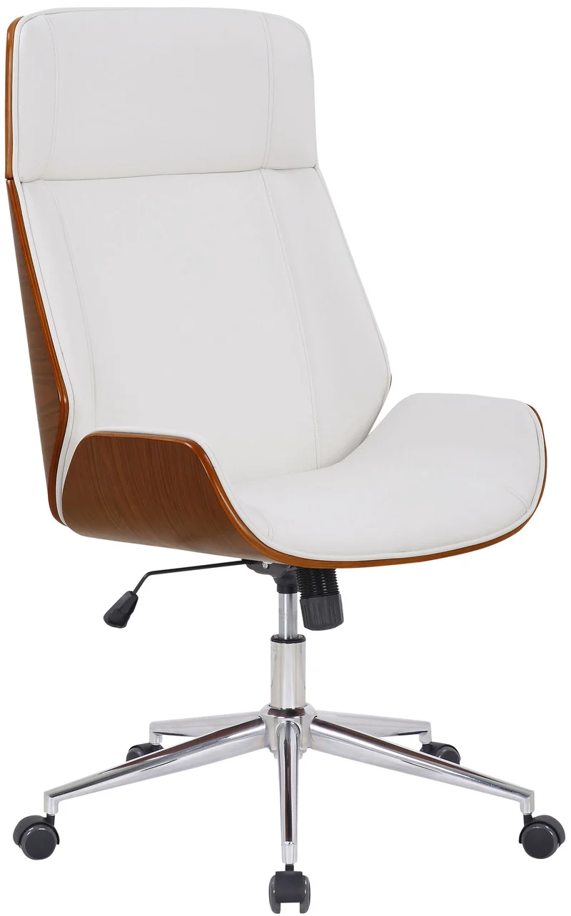 Fauteuil de bureau dossier haut avec roulettes synthétique blanc et bois noyer hauteur réglable BUR10455