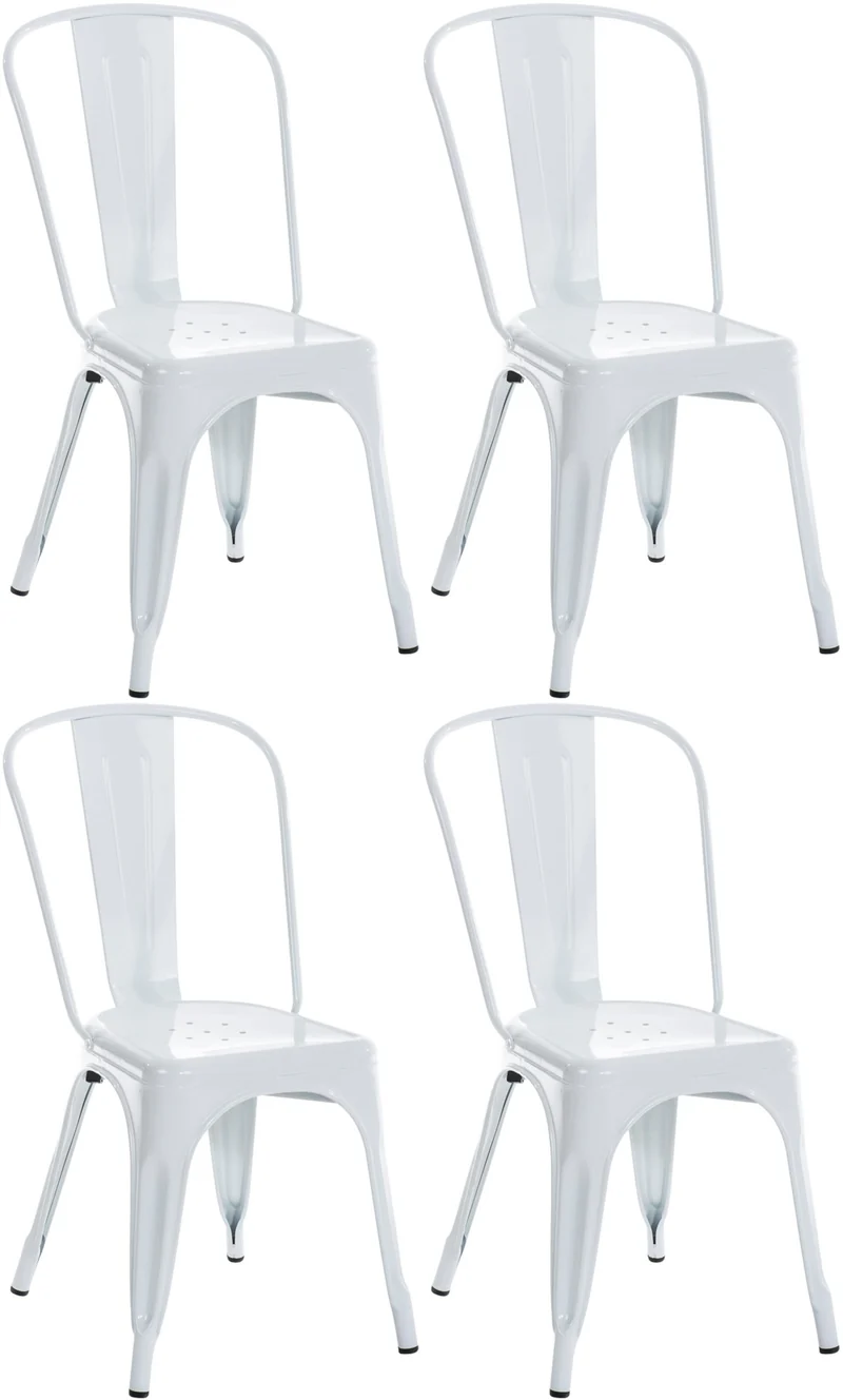 Lot de 4 chaises de salle à manger empilable avec dossier style industriel en métal blanc 10_0006535