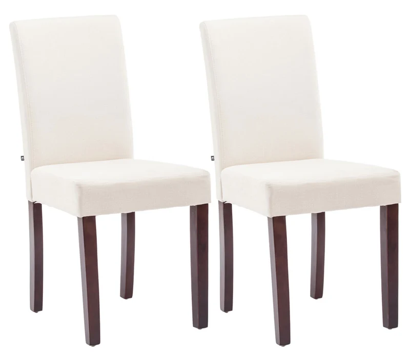 Lot de 2 chaises de salle à manger design moderne en tissu crème et pieds en bois marron foncé 10_0001553