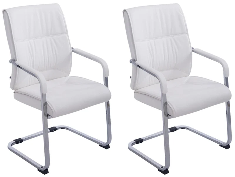 Lot de 2 fauteuils de bureau sans roulettes XXL jusqu'à 260 kg en PVC blanc et métal chromé 10_0002352