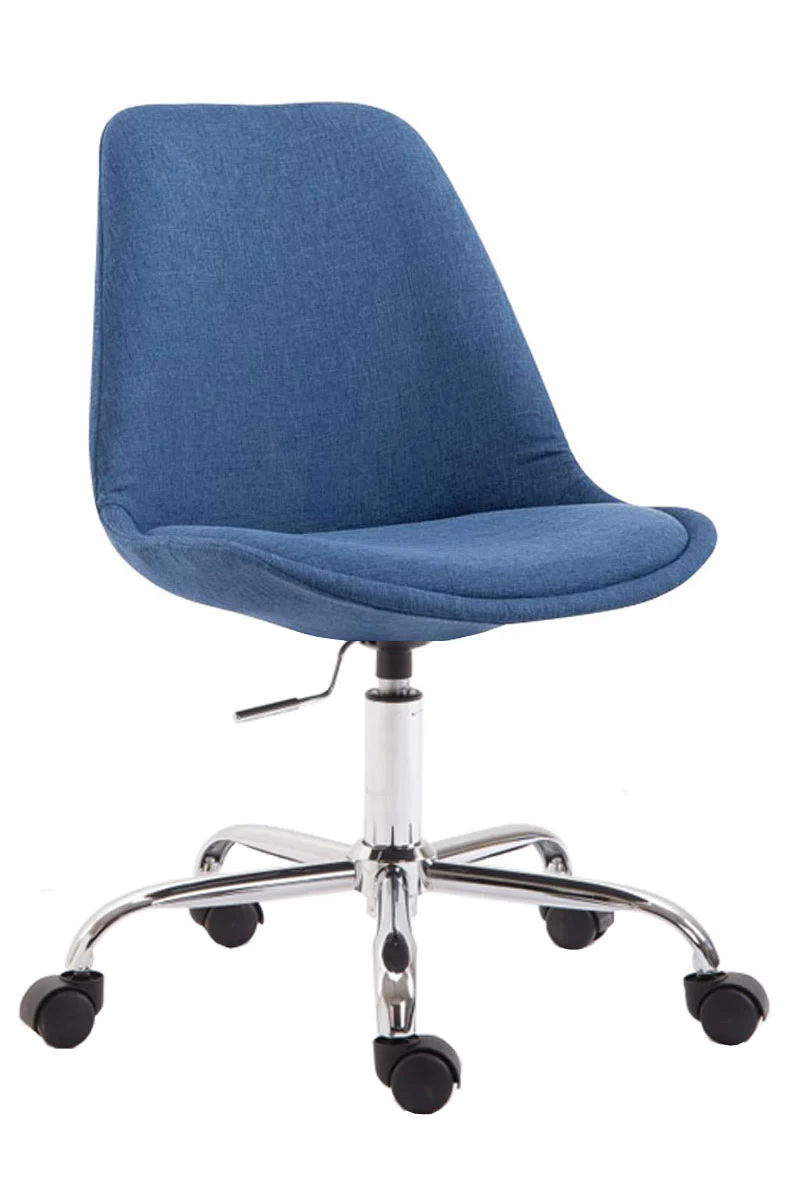 Chaise de bureau tabouret de travail sur roulettes hauteur réglable en tissu bleu et métal chromé 10_0002688