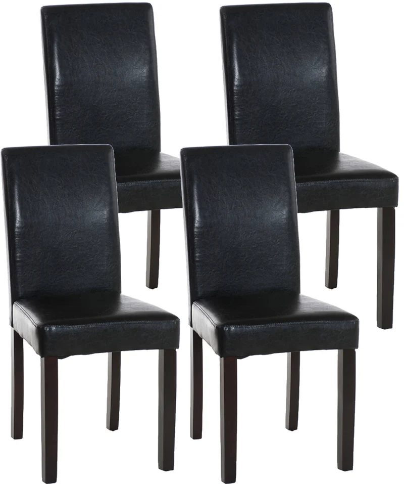 Lot de 4 chaises de salle à manger design moderne confortable en PVC noir et pieds en bois marron foncé 10_0001758