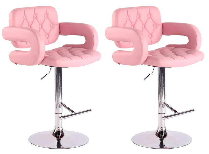 Lot de 2 tabourets de bar capitonné en synthétique rose accoudoirs repose-pieds design moderne TDB10501