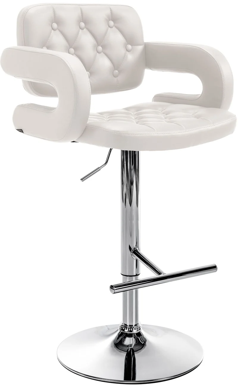 Tabouret de bar x1 design moderne assise capitonnée similicuir blanc pied chromé 10_0005807
