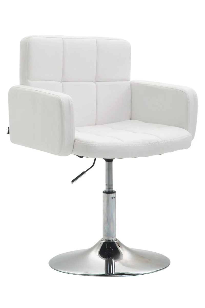 Fauteuil lounge avec accoudoirs rembourrés pivotant à 360° en PVC blanc et métal chromé 10_0002806