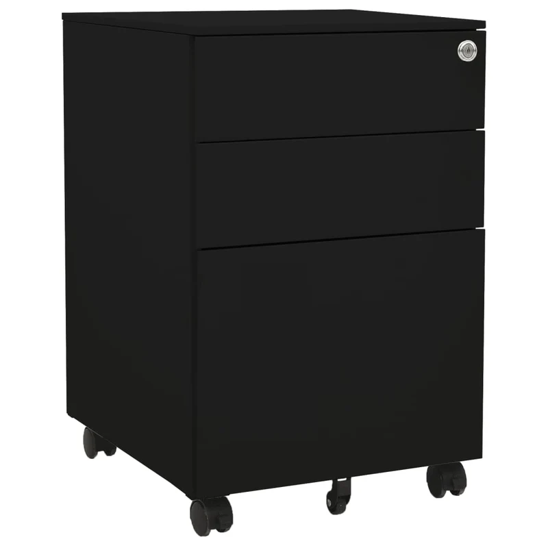 Caissons à tiroirs meuble de bureau sur roulettes avec 3 tiroirs 39 x 45 x 60 cm en acier noir DEC024582