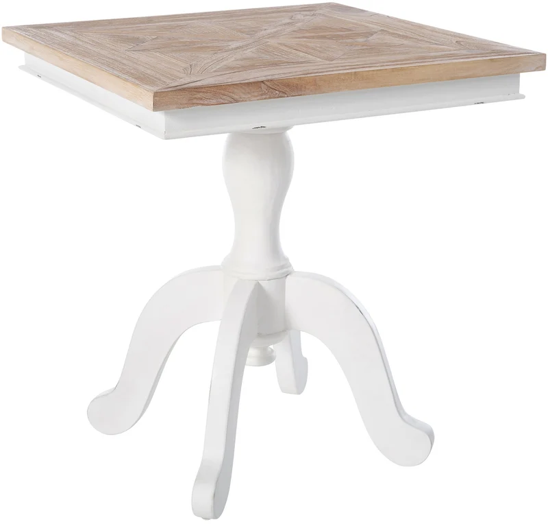 Table à manger carrée en bois shabby-chic nature blanc – Structure robuste – 70 × 70 cm 10_0009246