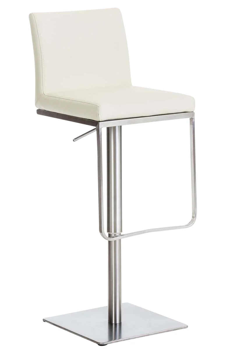 Tabouret de bar x1 avec repose-pieds plaque de base carrée en acier inoxydable assise en PVC crème 10_0005311
