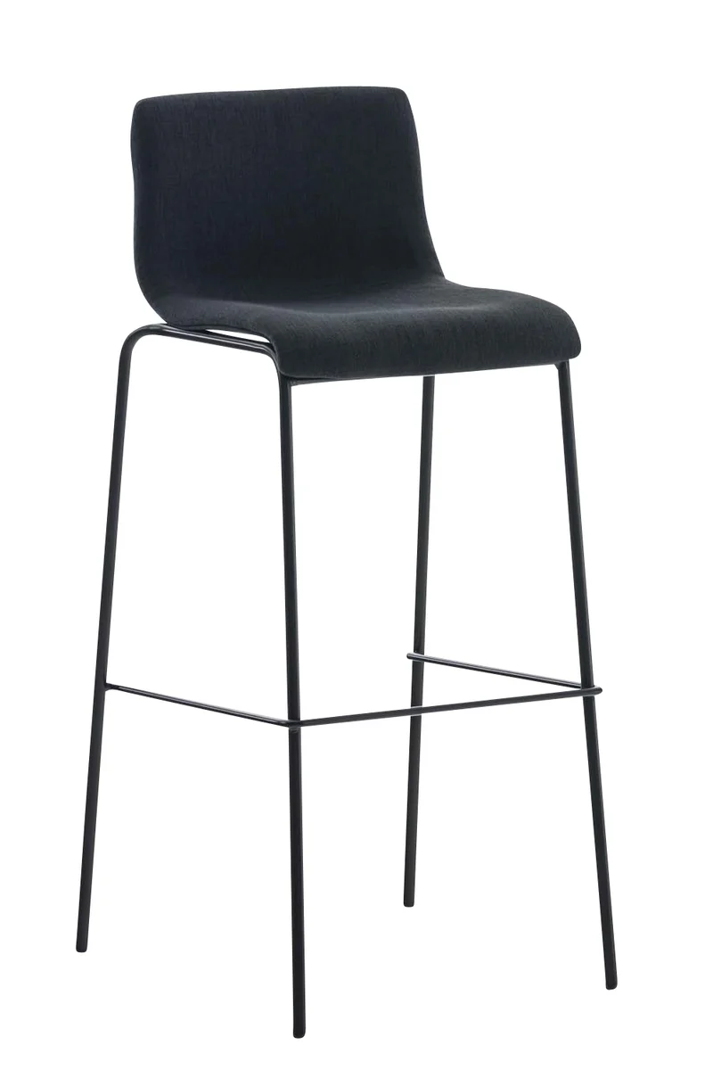 Tabouret de bar x1 design moderne empilable assise en tissu noir et 4 pieds métal noir 10_0004957