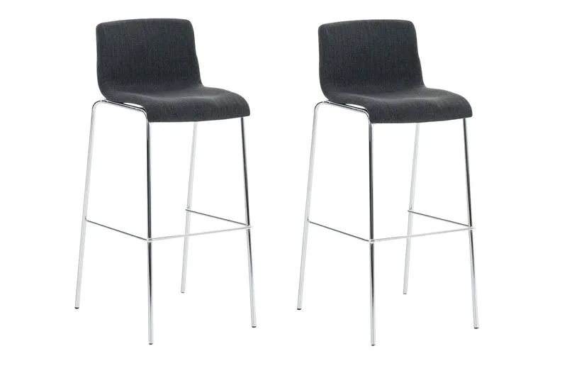 Lot de 2 tabourets de bar avec repose-pieds dossier incurvé en tissu gris foncé et 4 pieds en métal chromé 10_0004194