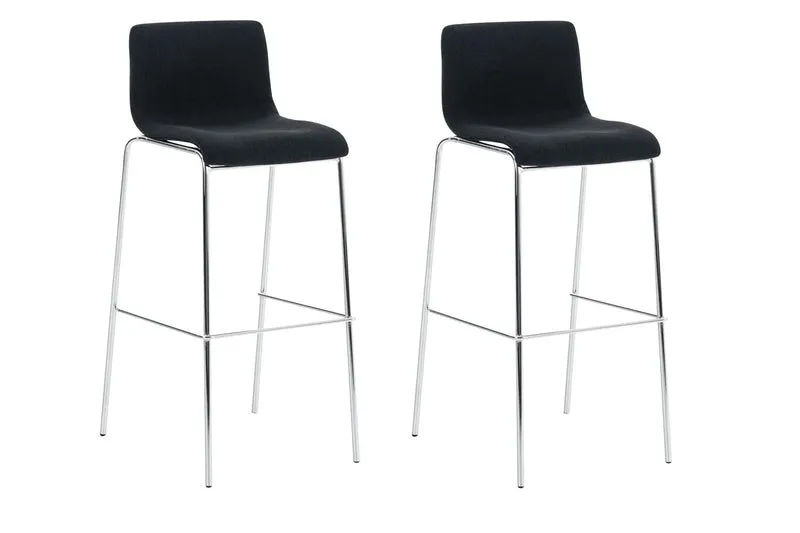 Lot de 2 tabourets de bar avec repose-pieds dossier incurvé en tissu noir et 4 pieds en métal chromé 10_0004196