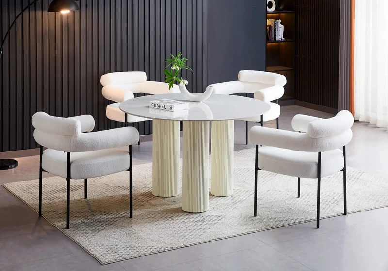 Table marbre céramique et chaises doudou blanc - Elio