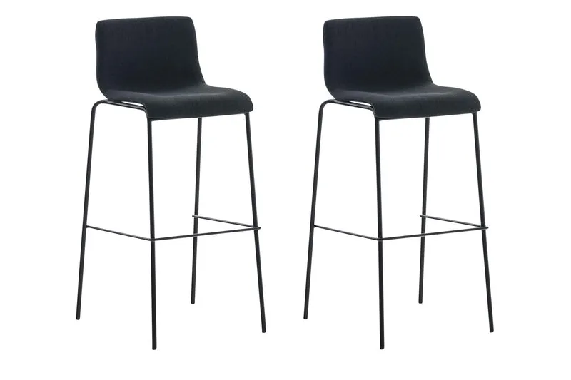 Lot de 2 tabourets de bar avec repose-pieds dossier incurvé en tissu noir et 4 pieds en métal noir 10_0004202