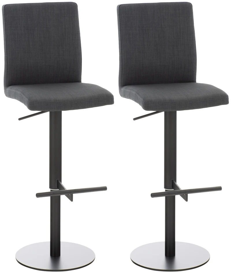 Lot de 2 tabourets de bar avec repose-pieds et dossier assise en tissu gris foncé cadre métal noir 10_0006746