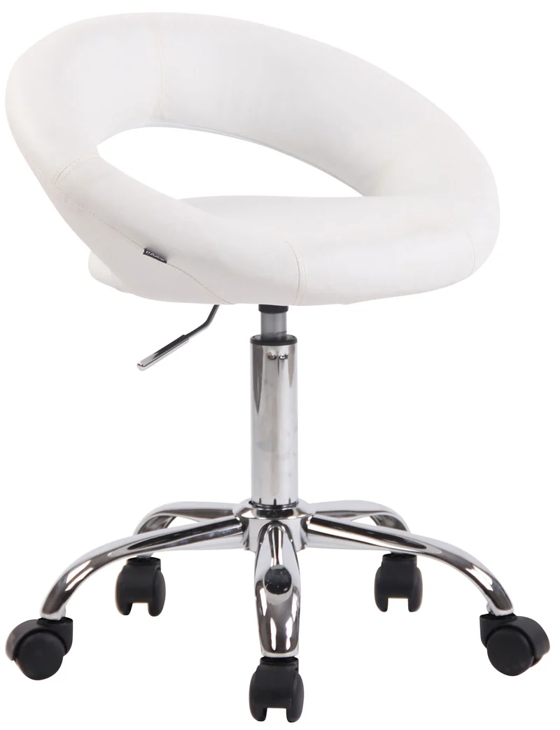 Tabouret de travail chaise de bureau sur roulettes hauteur réglable en synthétique blanc TABO10106