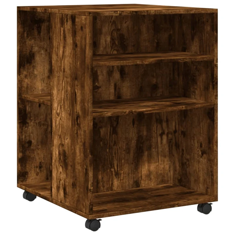 Table d'appoint sur roulettes deux étagères et espace de rangement en bois d'ingénierie couleur chêne fumé DEC024614