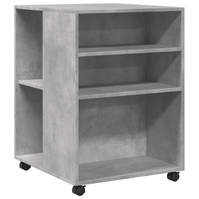 Table d'appoint sur roulettes avec compartiments et étagère en bois d'ingénierie couleur gris béton DEC024617