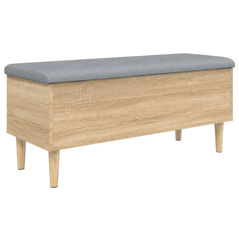 Banc banquette de rangement avec coussin d'assise 102 x 42 x 46 cm bois d'ingénierie couleur chêne sonoma DEC024749