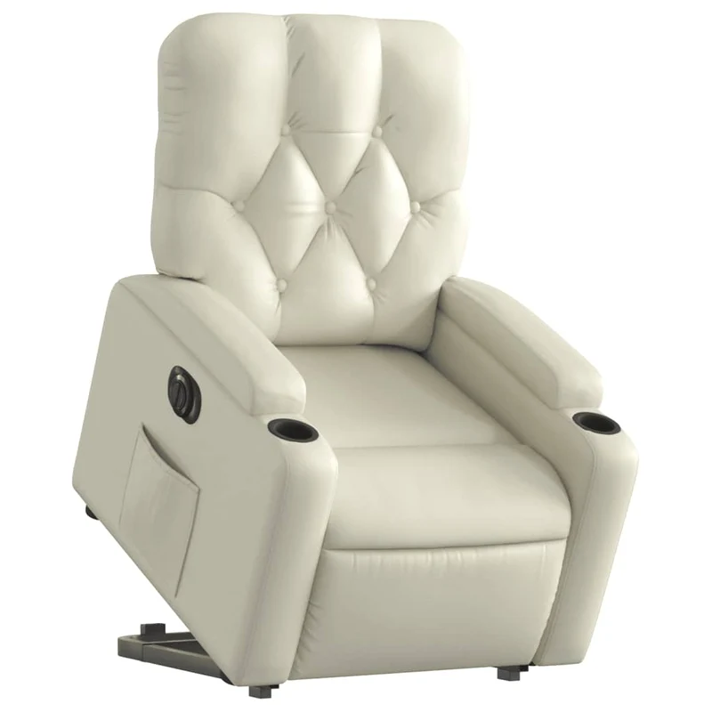Fauteuil relax TV fonction de levage électrique très confortable en PVC crème DEC028269